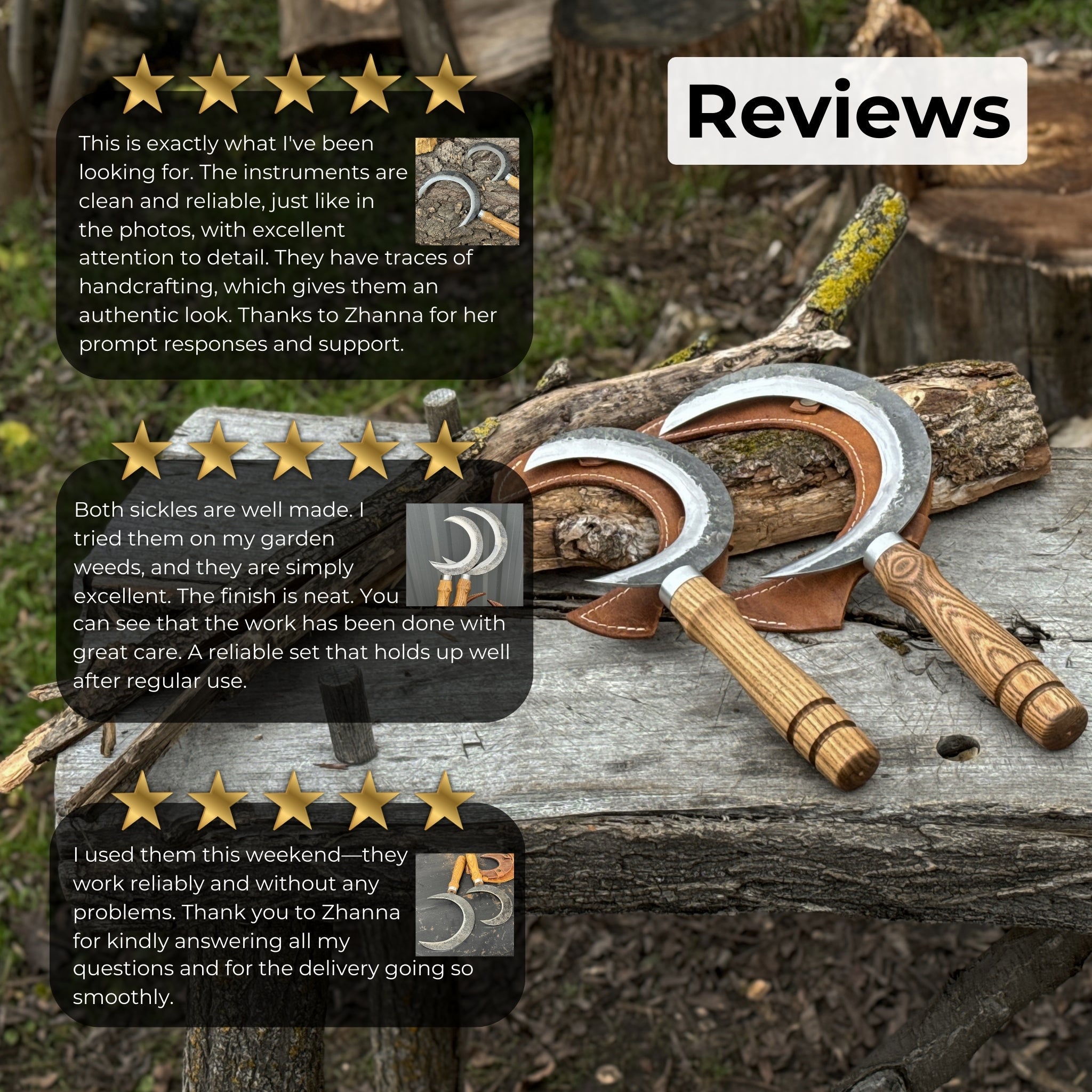 2 - Piece Hand - Forged Sickle Set with Leather Sheaths for Gardening - 9