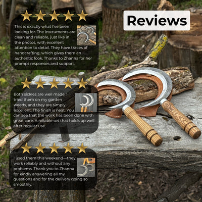 2 - Piece Hand - Forged Sickle Set with Leather Sheaths for Gardening - 9