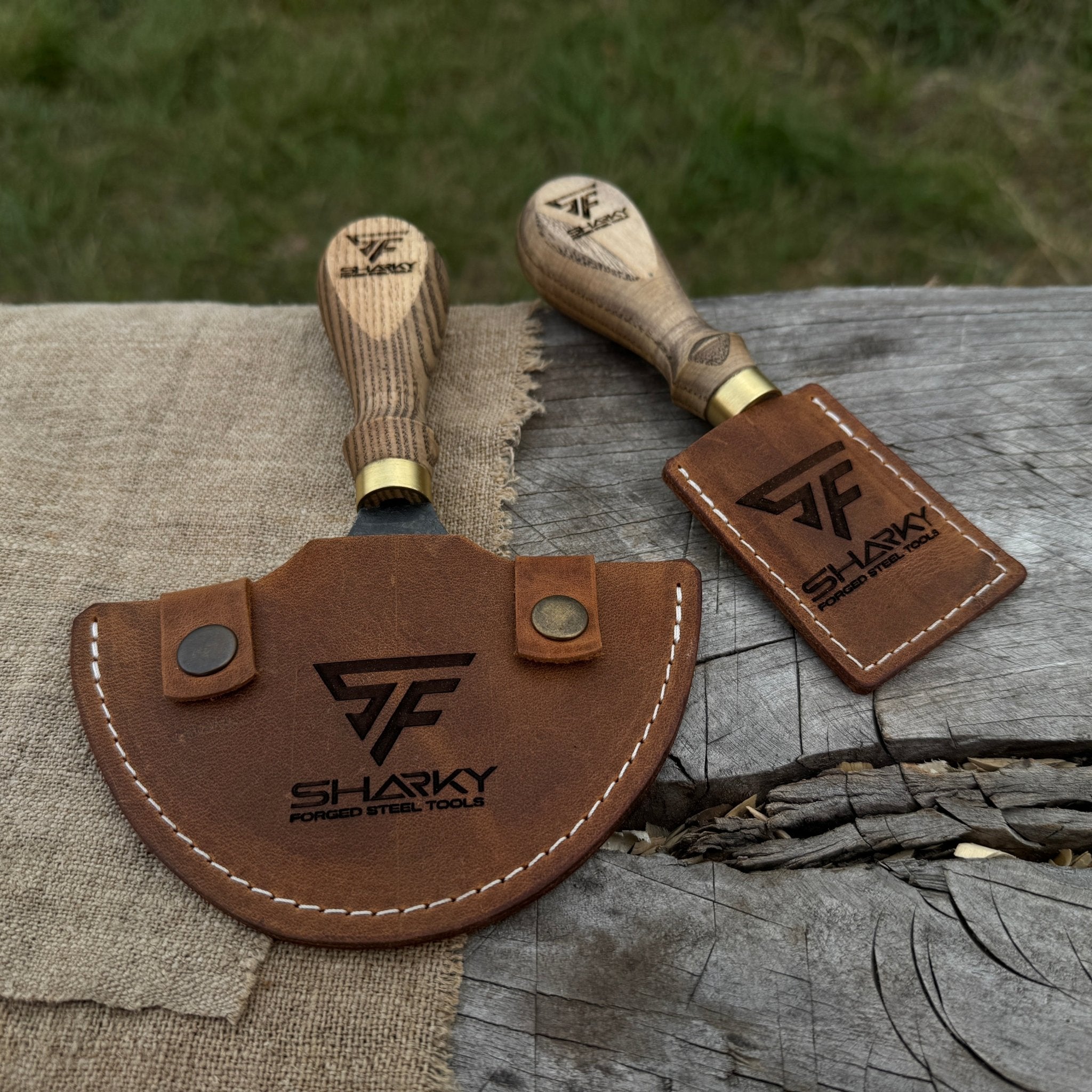 2 - Piece Leather Knife Set (Straight & Half - Moon) with Leather Sheath - 4