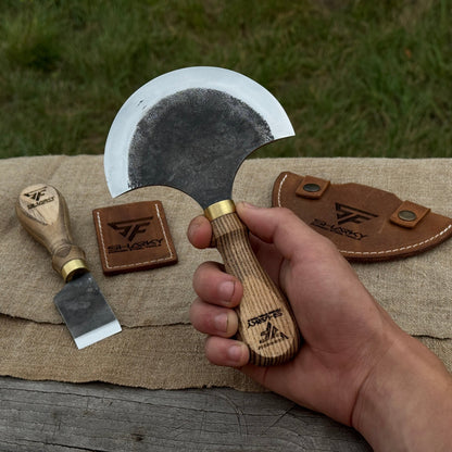 2 - Piece Leather Knife Set (Straight & Half - Moon) with Leather Sheath - 6