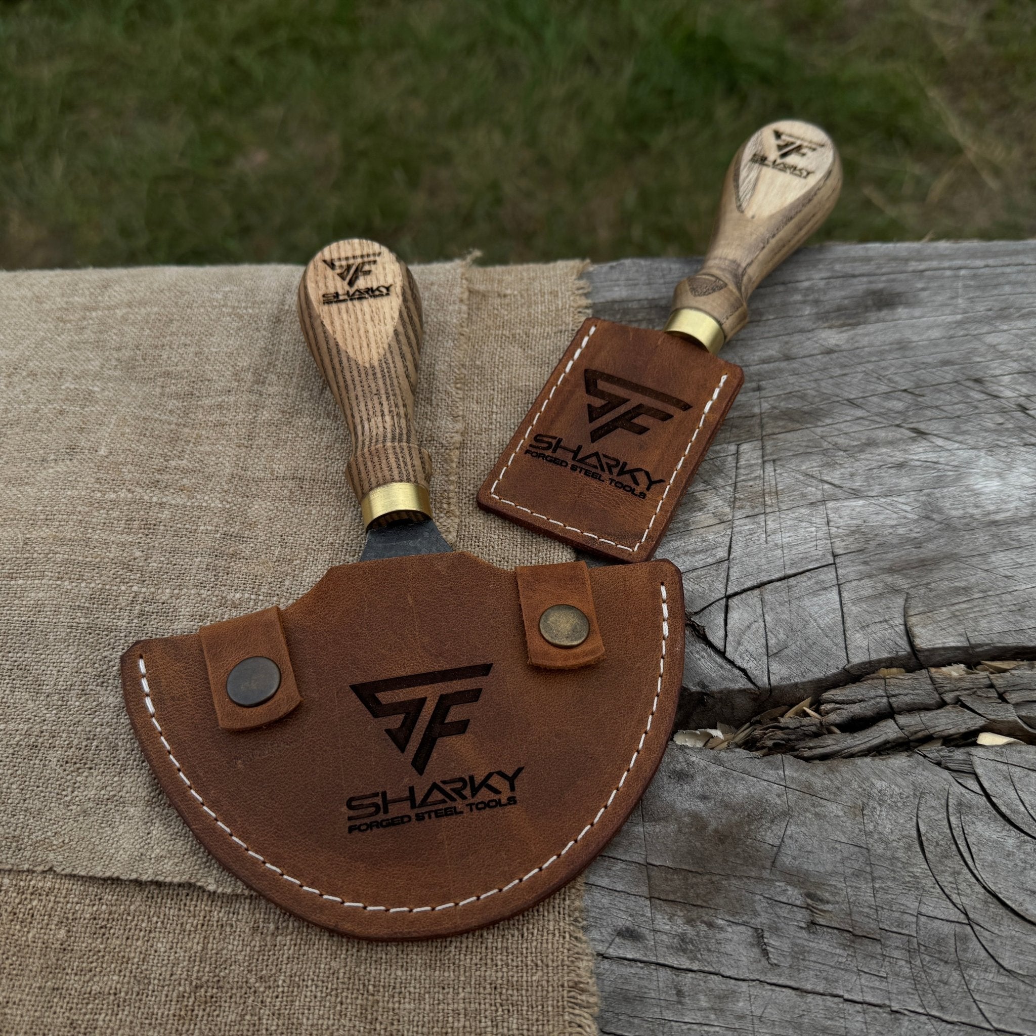 2 - Piece Leather Knife Set (Straight & Half - Moon) with Leather Sheath - 2