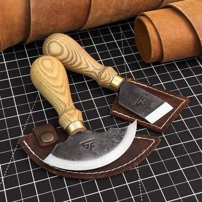 2-Piece Rounded and Angled Leather Knife Set - 1