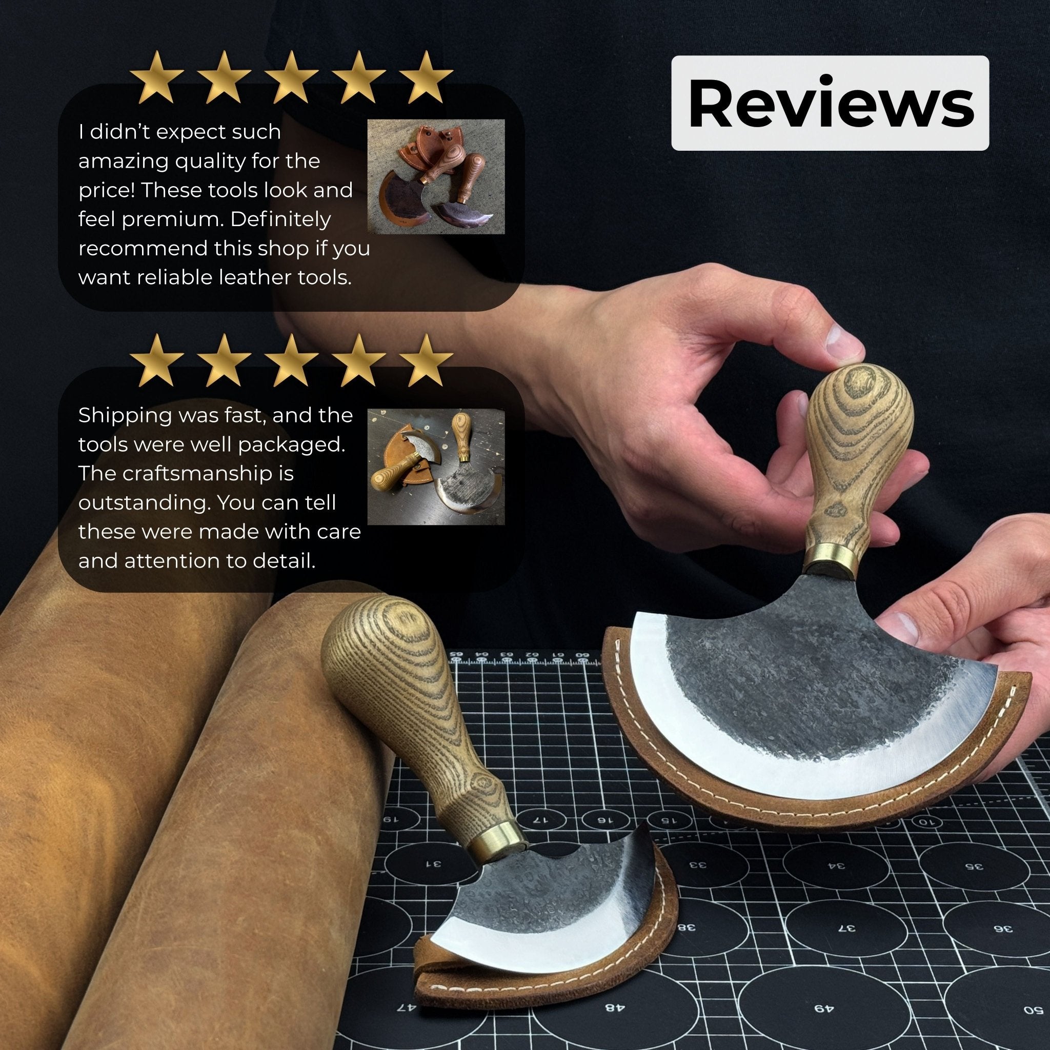 2 - Piece Rounded Leather Knife Set - 11