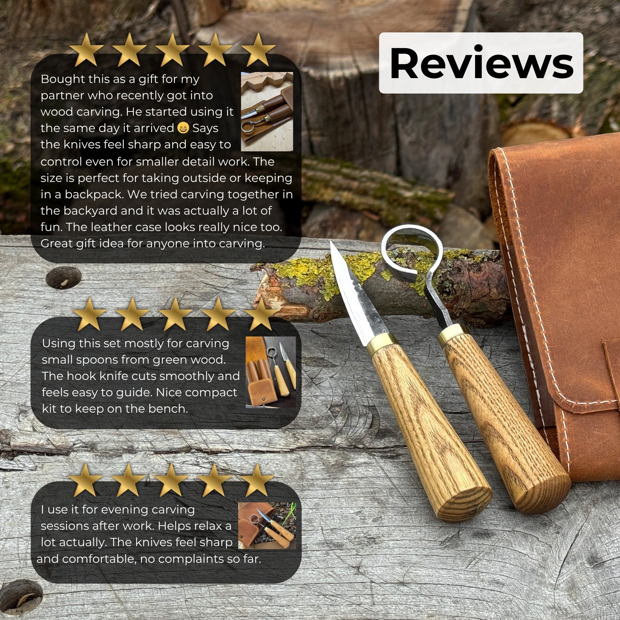 2 - Piece Spoon Carving Tool Set with Leather Case - 9