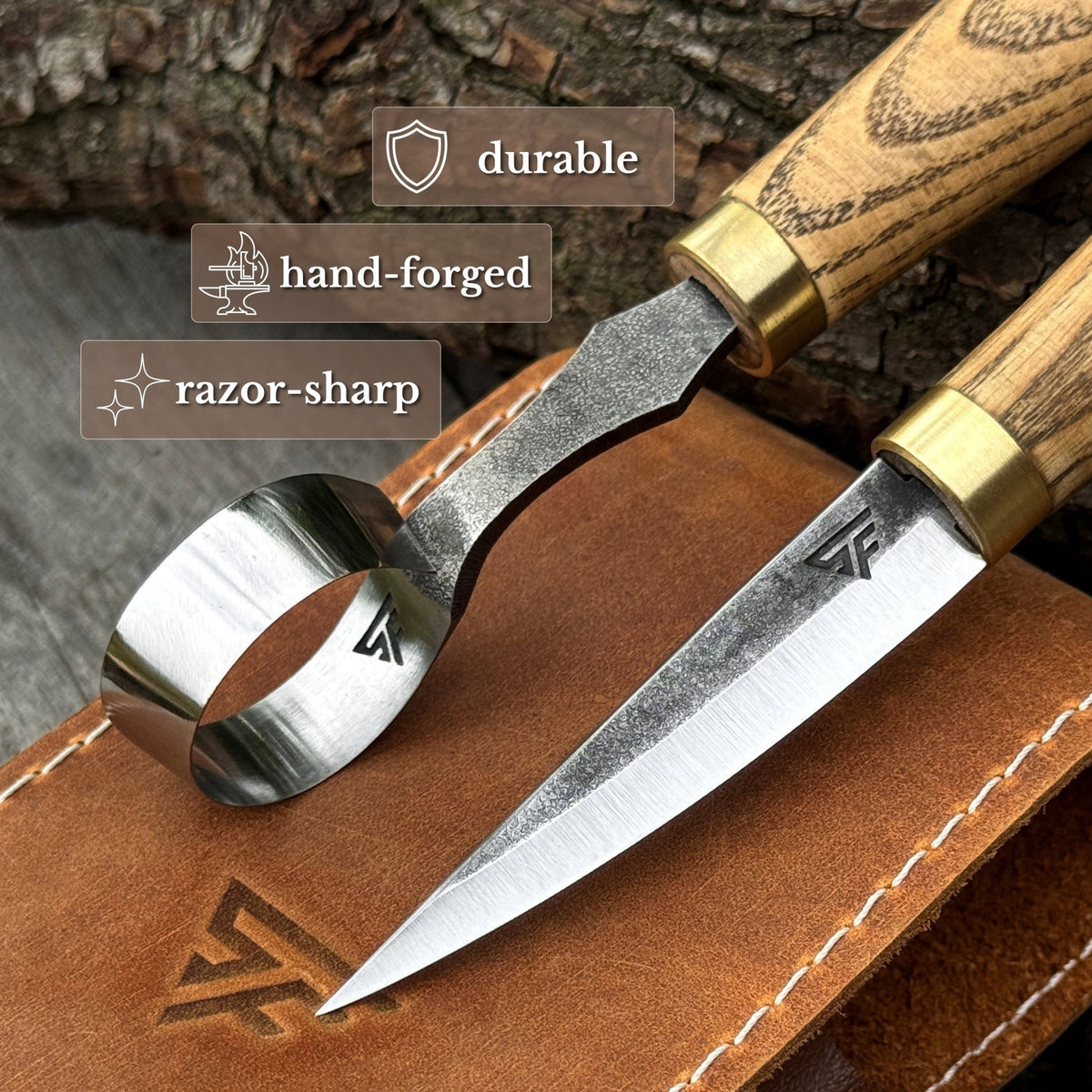 2-Piece Spoon Carving Tool Set with Leather Case - 2
