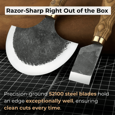 2 - Piece Straight and Round (Half Moon) Leather Knife Set - 4