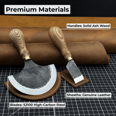 2 - Piece Straight and Round (Half Moon) Leather Knife Set - 8