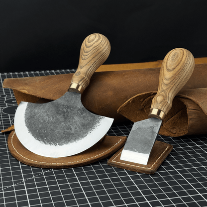 2 - Piece Straight and Round (Half Moon) Leather Knife Set - 1