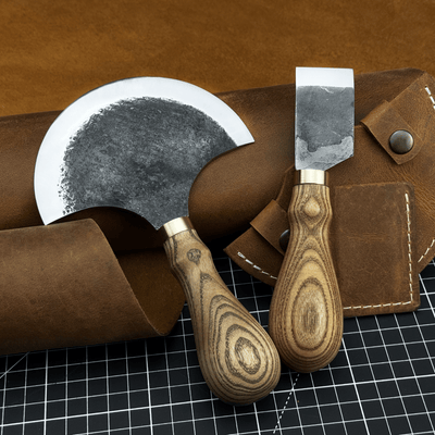 2 - Piece Straight and Round (Half Moon) Leather Knife Set - 1