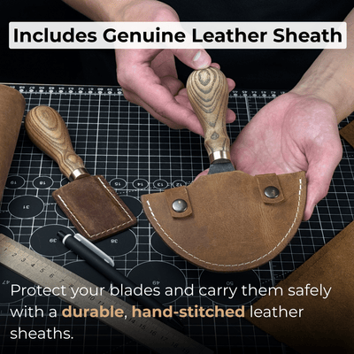 2 - Piece Straight and Round (Half Moon) Leather Knife Set - 6