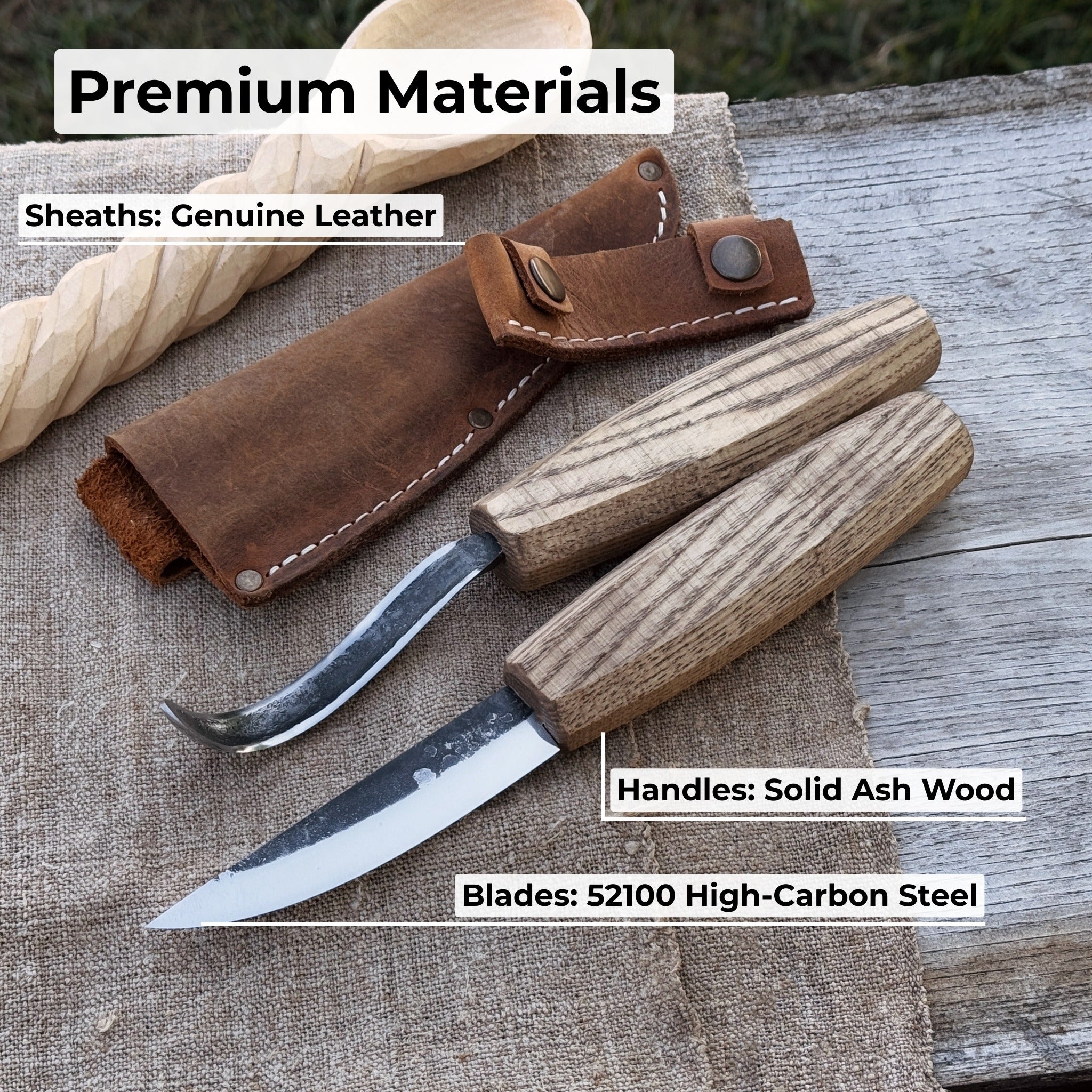 2-Piece Wood Carving Knife Set with Leather Sheaths - Sharky