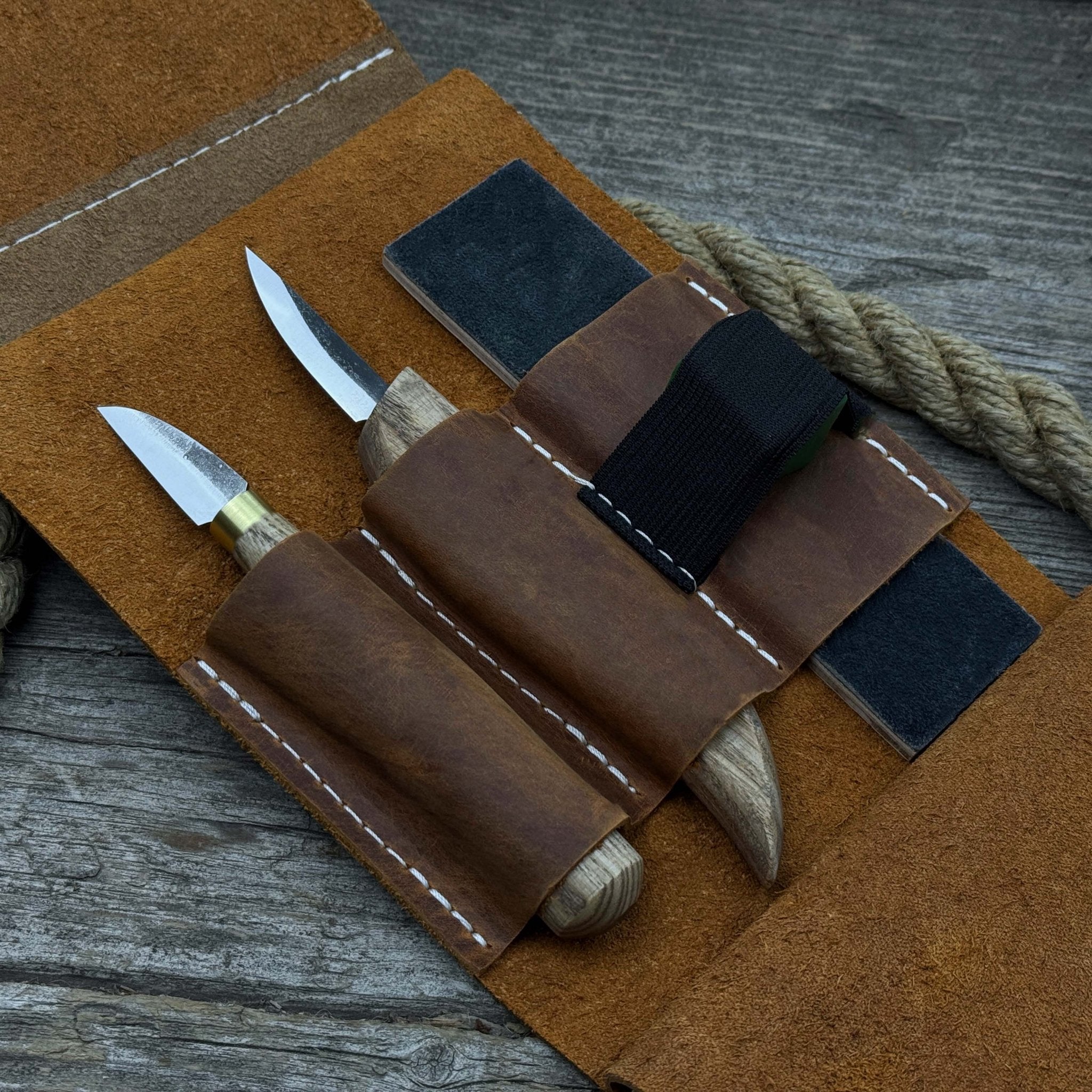 2 - Piece Wood Carving Knife Set with Leather Strop and Case - 3