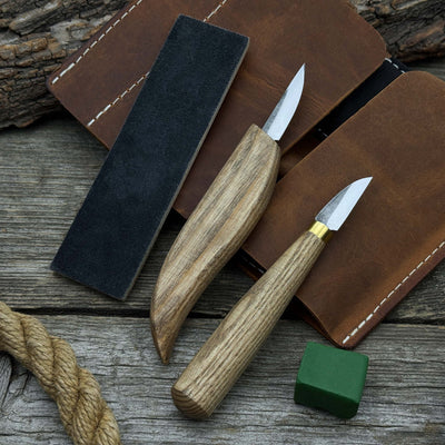 2 - Piece Wood Carving Knife Set with Leather Strop and Case - 1
