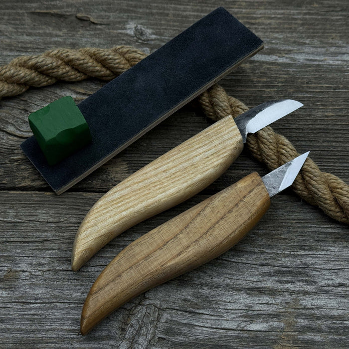2-Piece Wood Carving Knife Set with Leather Strop - Sharky Forged Steel ...
