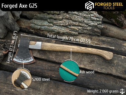 27.5" Hand-Forged Wood Chopping Axe, 2.1 kg (4.5 Ibs) - Forged Steel Tools