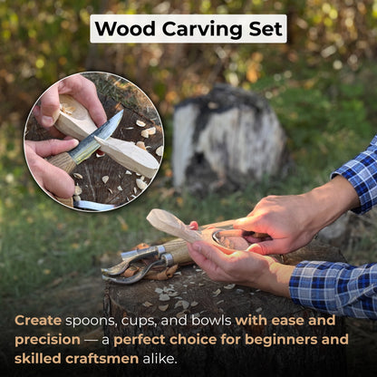 5-Piece Spoon & Bowl Carving Tool Set with Leather Sheath