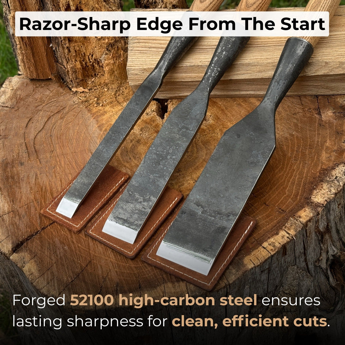 3-Piece Carpenters Slick Chisel Set - Sharky Forged Steel Tools