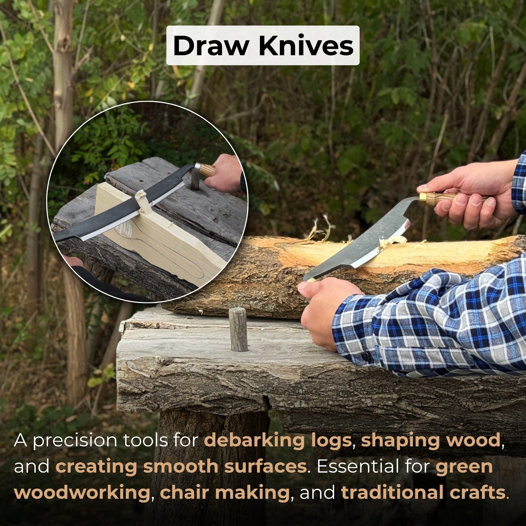 3-Piece Curved Drawknife (Palm Handles) Set - Sharky Forged Steel