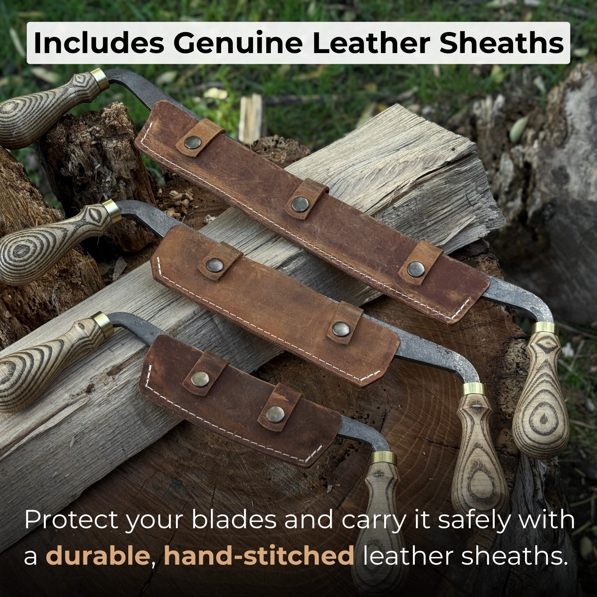 カーブ刃の剣 金属製ハンドル 3-Piece Curved Drawknife (Palm Handles) Set - Sharky Forged Steel