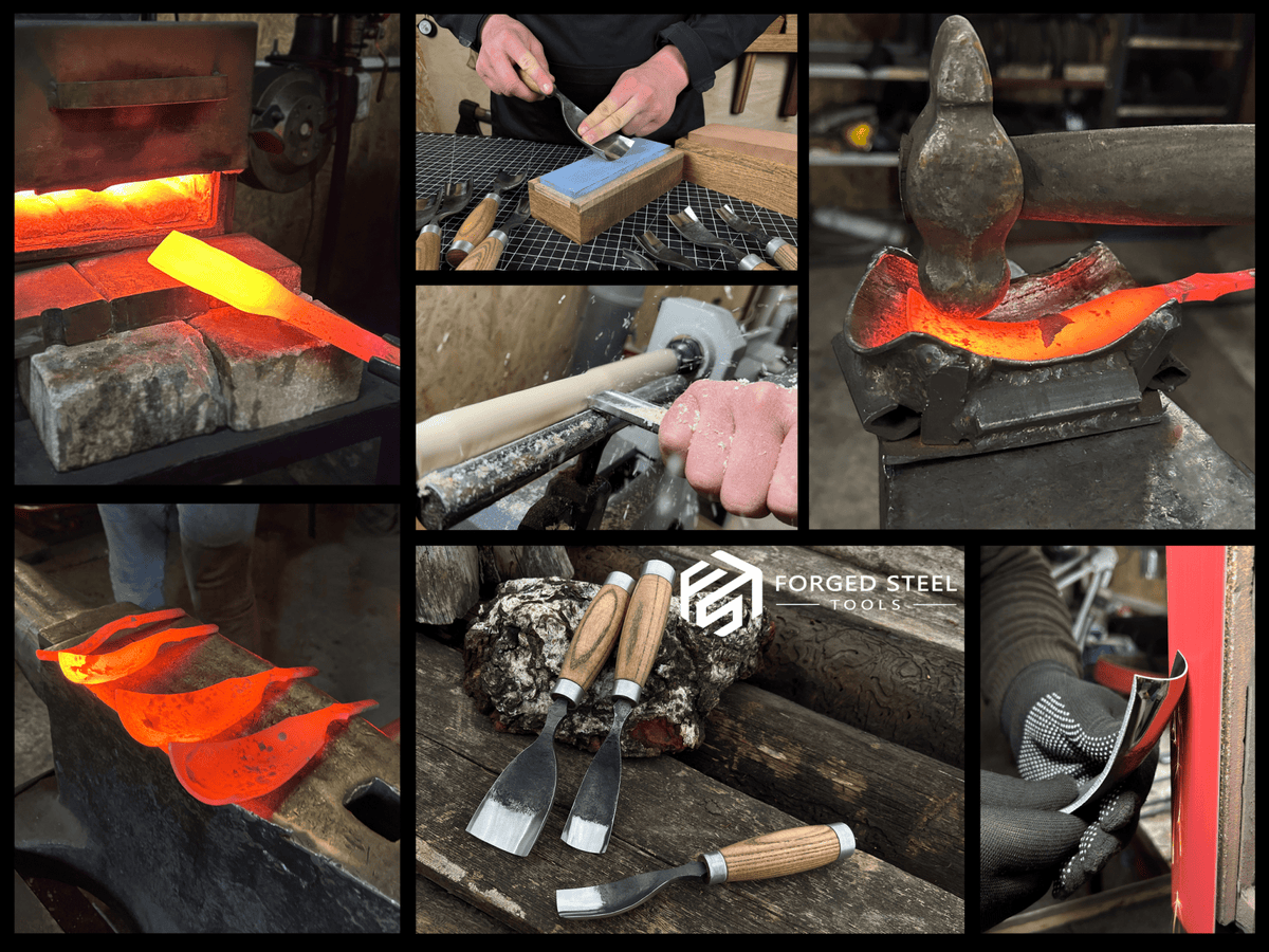 Forming Gouges On Steel 3-Piece Bent Gouge Set - Sharky Forged Steel Tools