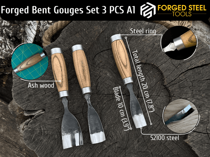 3-Piece Bent Gouge Set - Sharky Forged Steel Tools