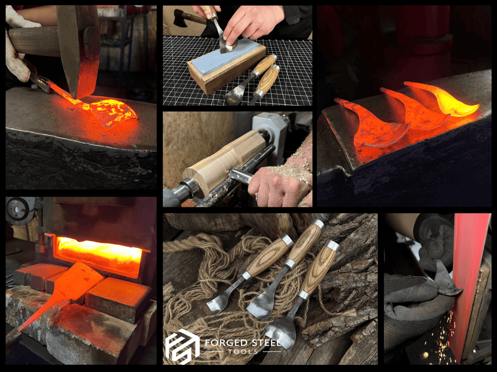 3-Piece Hand-Forged Spoon Bent Gouge Set - Forged Steel Tools