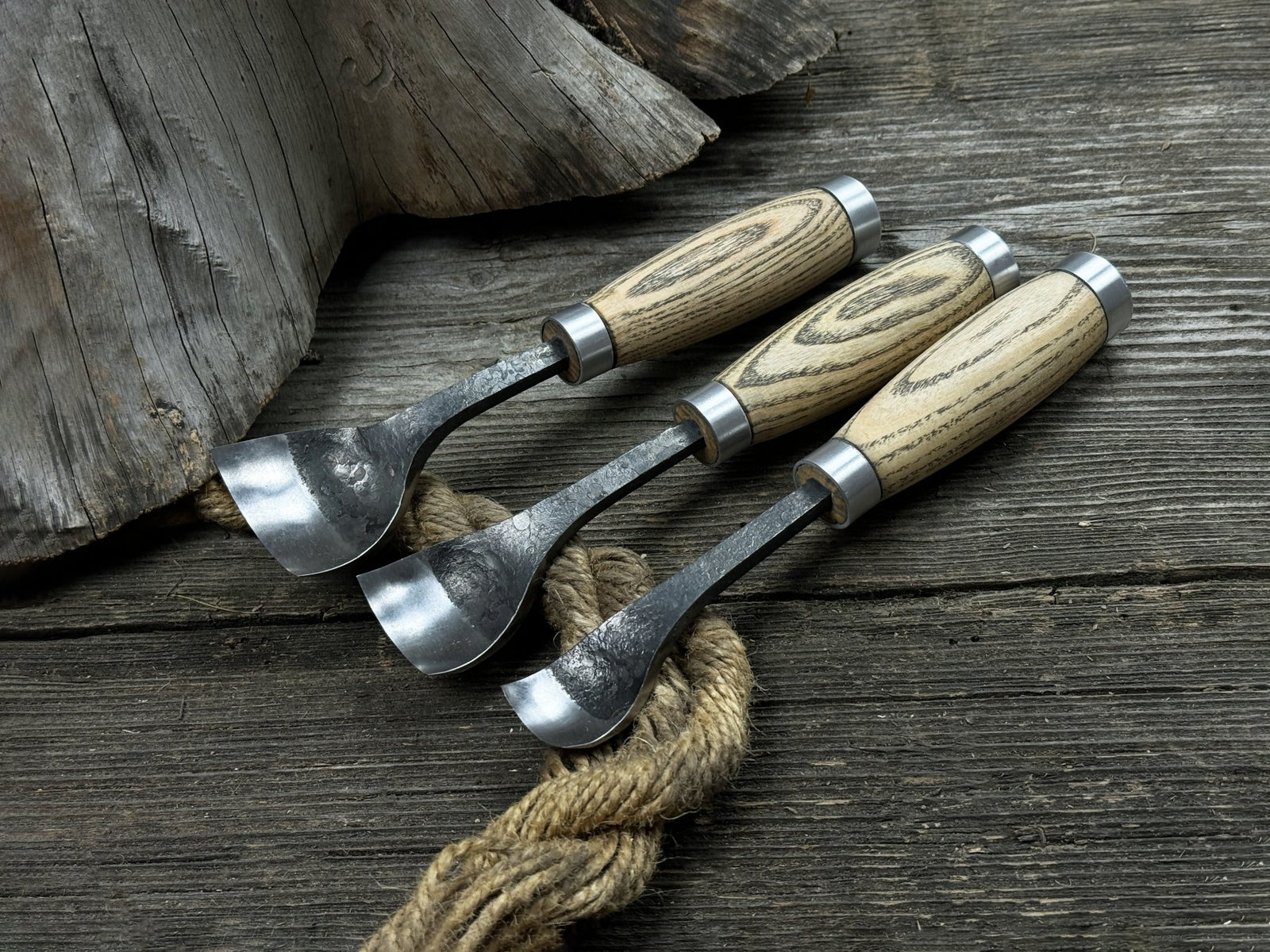 3-Piece Spoon Bent Gouge Set - Sharky Forged Steel Tools