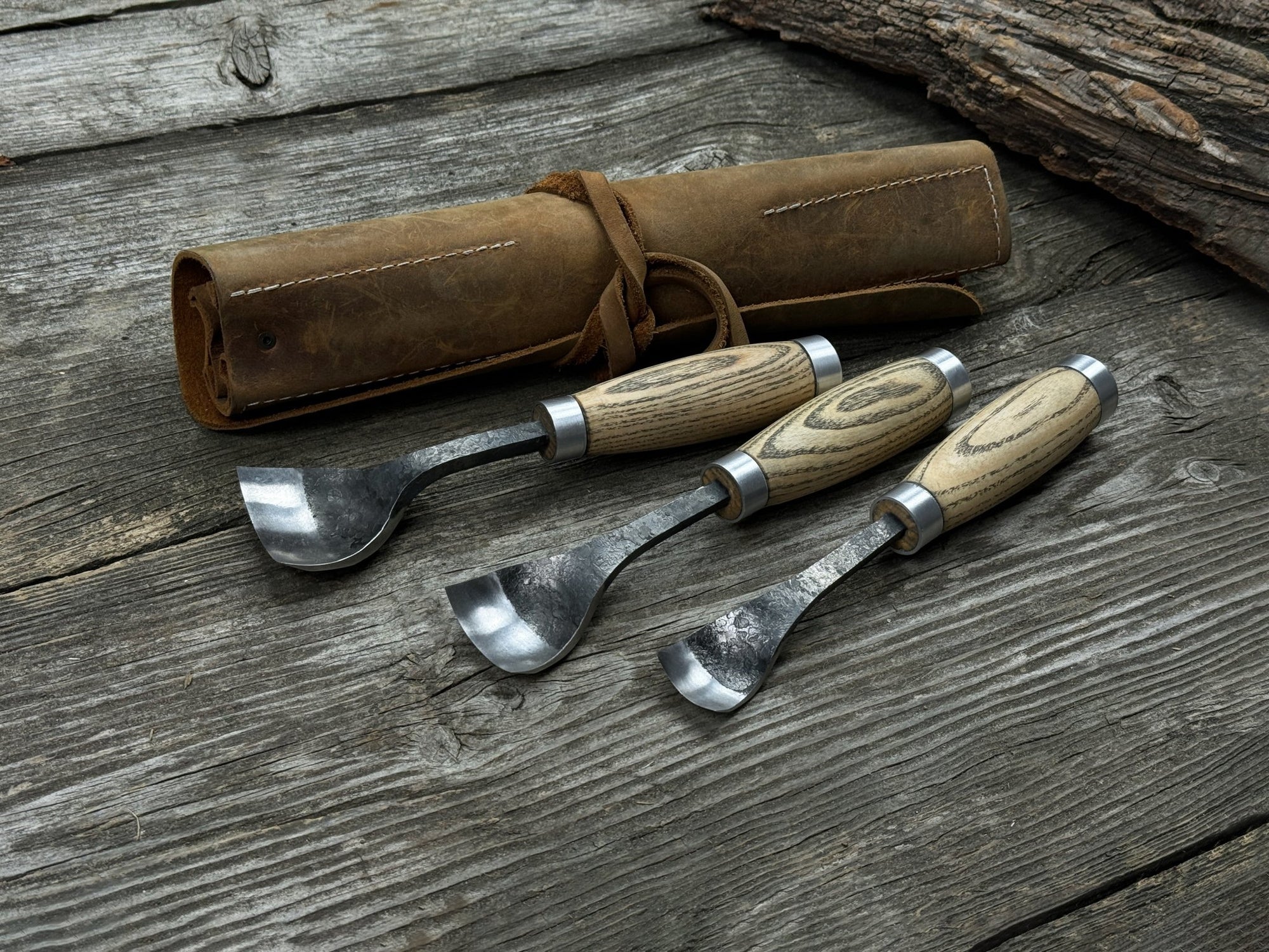 3-Piece Spoon Bent Gouge Set - Sharky Forged Steel Tools