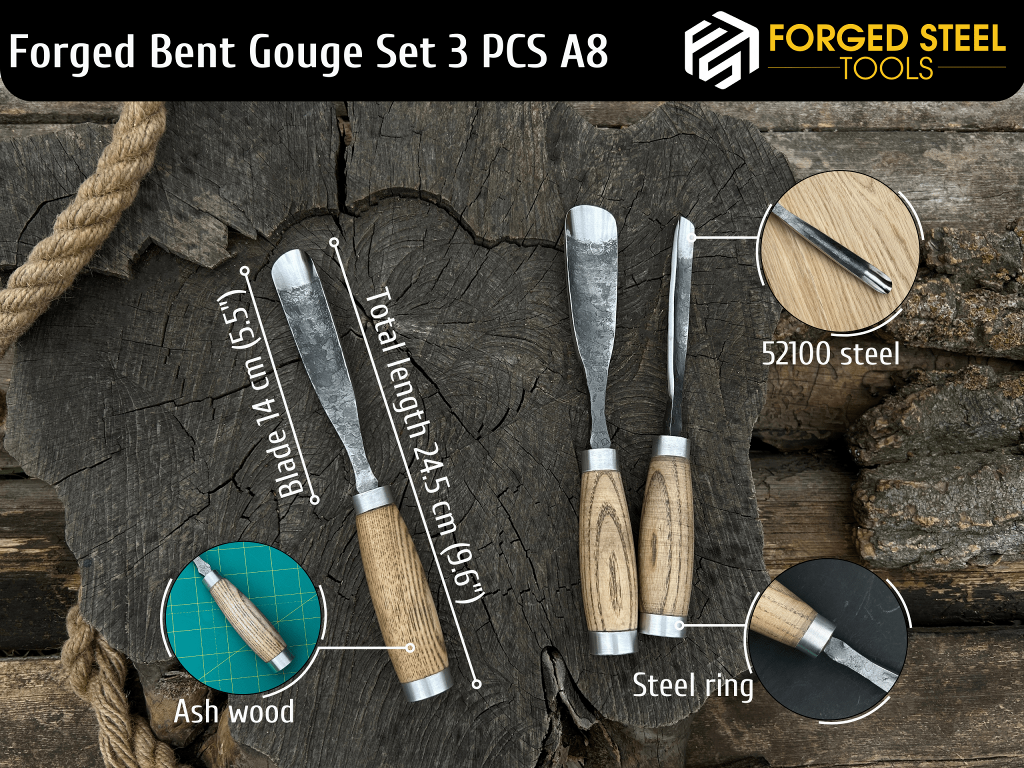 3 - Piece Hand - Forged Straight Rounded Chisel Set - 3