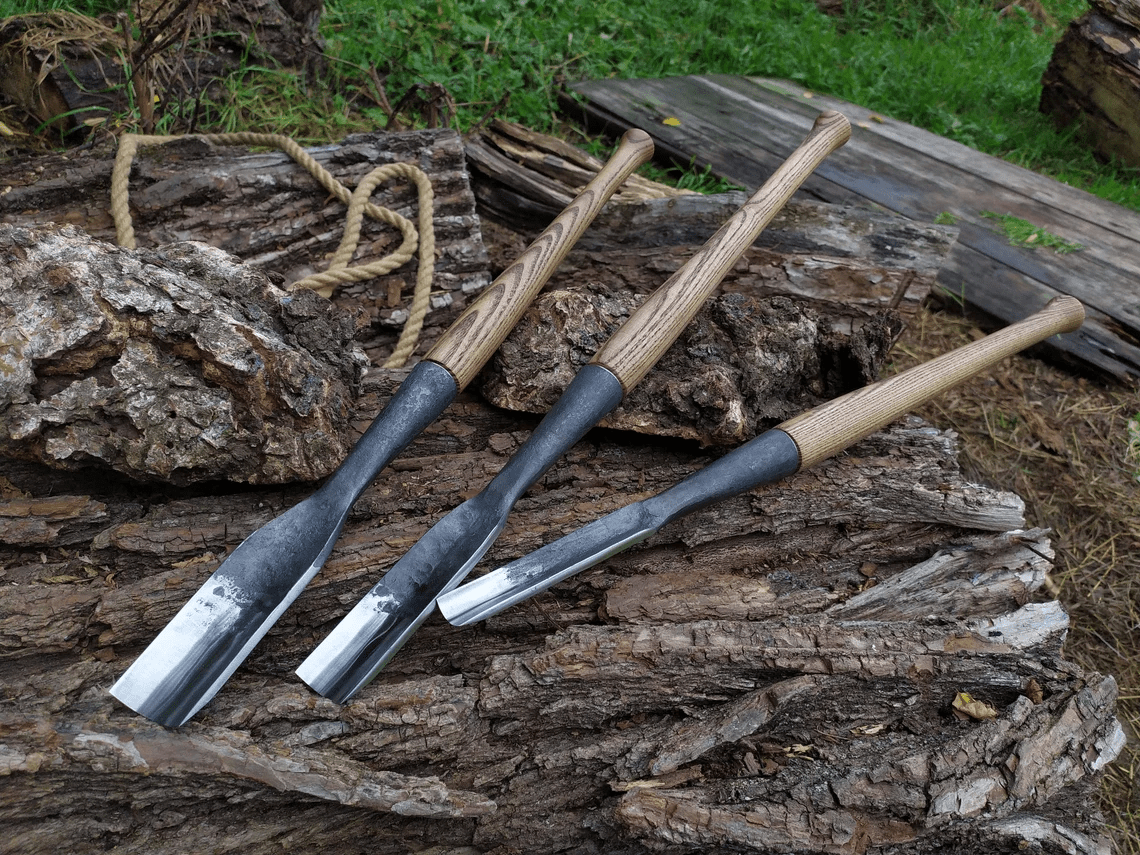 3-Piece Timber Framing Rounded Chisel Set - Sharky Forged Steel Tools
