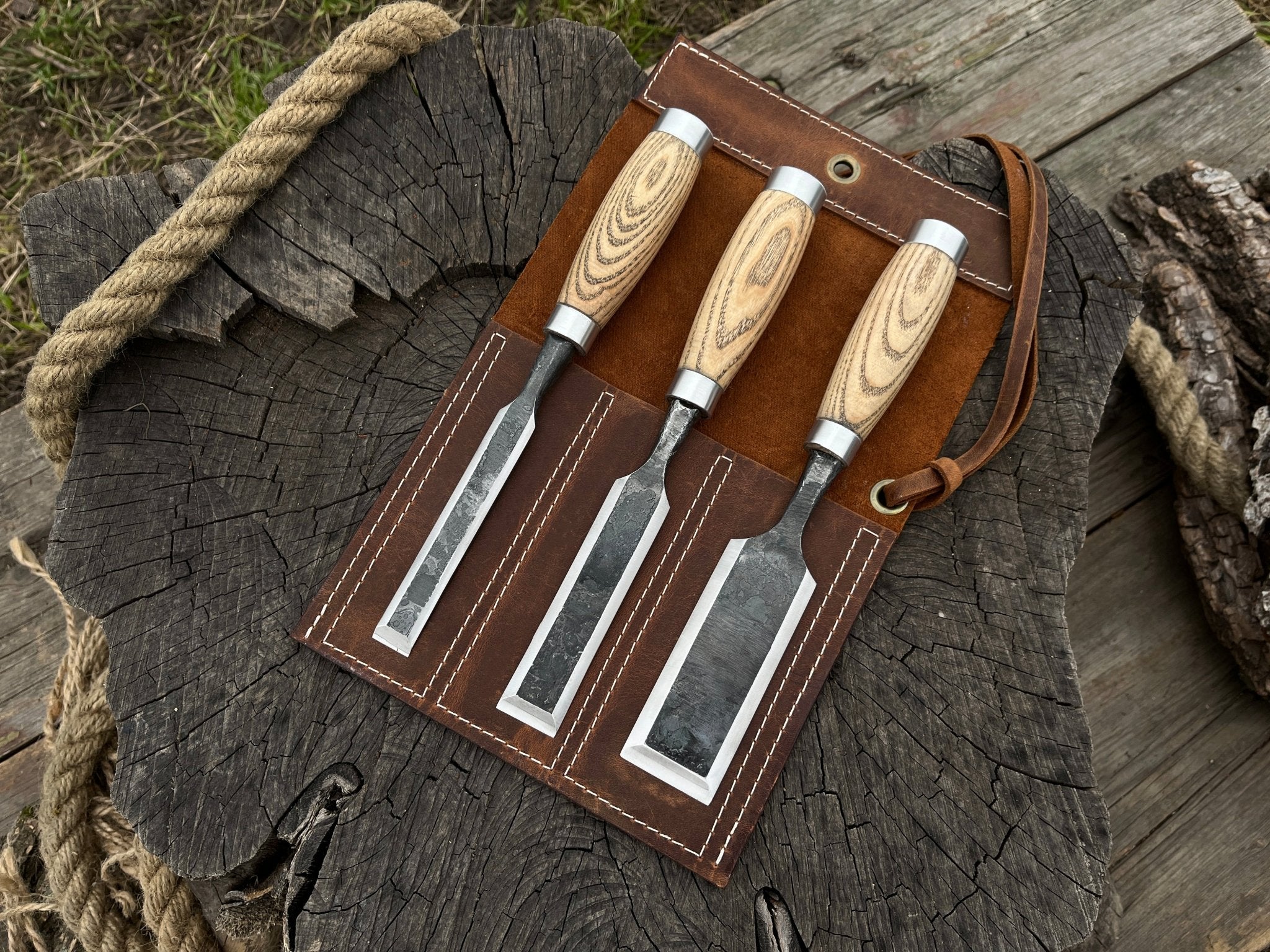 3-Piece Wood Carving Chisel Set - Sharky Forged Steel Tools