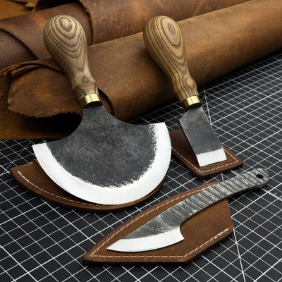 3 - Piece Leatherworking Knife Set with Leather Sheaths - 1