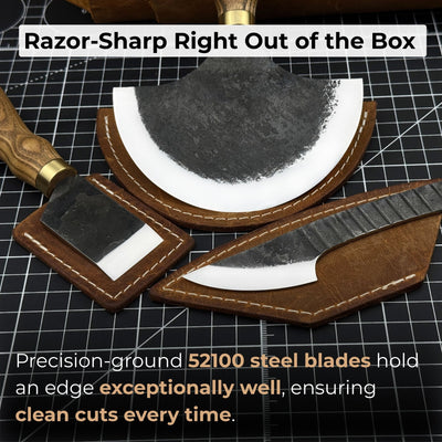 3 - Piece Leatherworking Knife Set with Leather Sheaths - 3