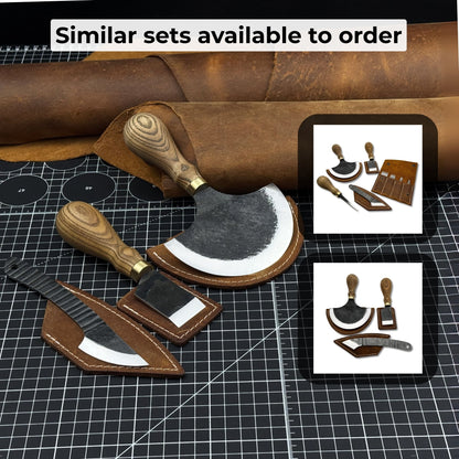 3 - Piece Leatherworking Knife Set with Leather Sheaths - 10