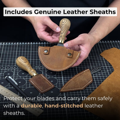 3 - Piece Leatherworking Knife Set with Leather Sheaths - 5