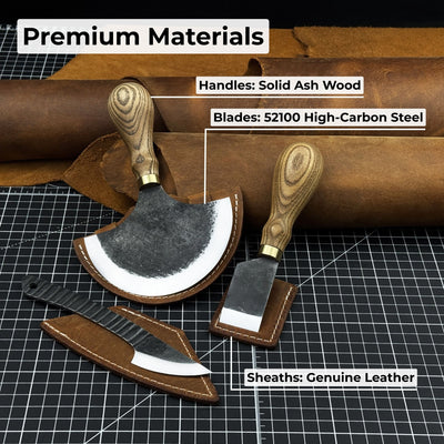 3 - Piece Leatherworking Knife Set with Leather Sheaths - 7