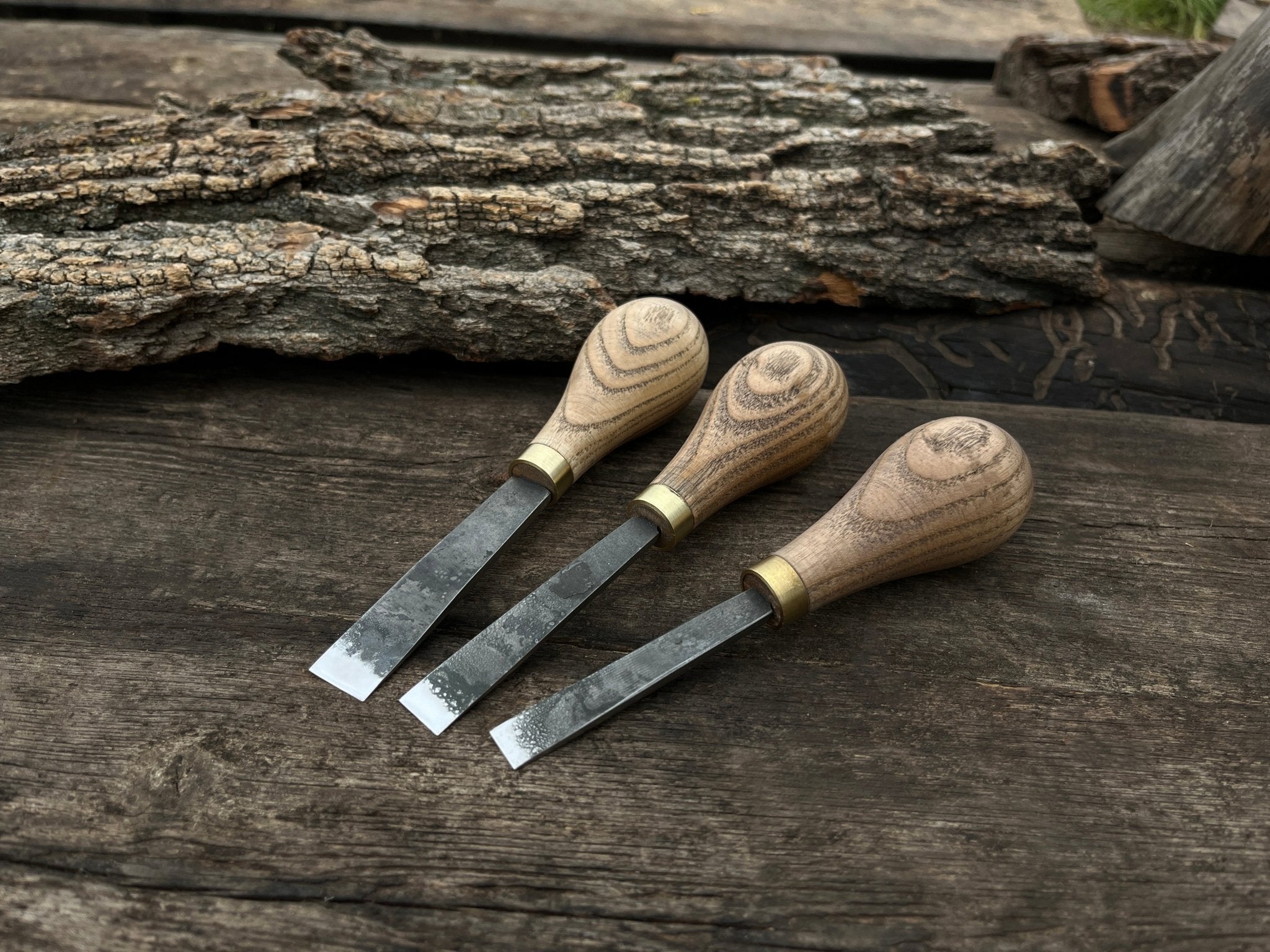 3 - Piece Palm - Handled Straight Flat Carving Chisel Set, 5 - 10 - 15 mm (0.19 - 0.4 - 0.6 inches) - 1