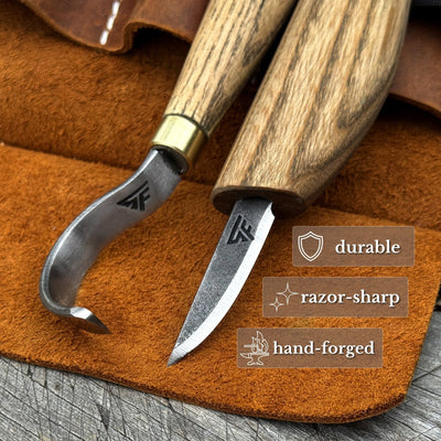 3-Piece Spoon Carving Set – Whittling Knife, Hook Knife & Sharpening Strop - 2