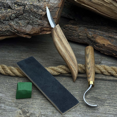 3 - Piece Spoon Carving Set – Whittling Knife, Hook Knife & Sharpening Strop - 5