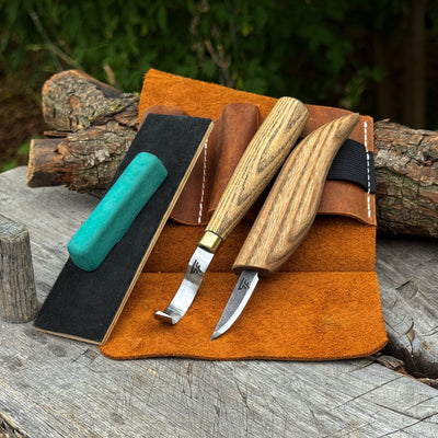 3-Piece Spoon Carving Set – Whittling Knife, Hook Knife & Sharpening Strop - 1