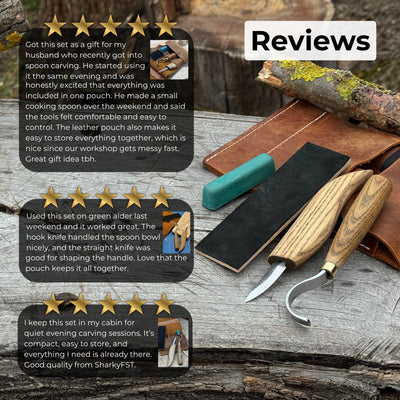 3 - Piece Spoon Carving Set – Whittling Knife, Hook Knife & Sharpening Strop - 9