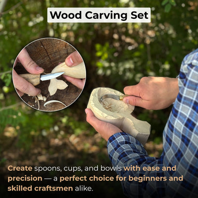 3 - Piece Spoon Carving Set – Whittling Knife, Hook Knife & Sharpening Strop - 2