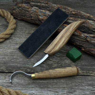 3 - Piece Spoon Carving Set – Whittling Knife, Hook Knife & Sharpening Strop - 4