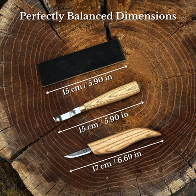 3-Piece Spoon Carving Set – Whittling Knife, Hook Knife & Sharpening Strop - 3