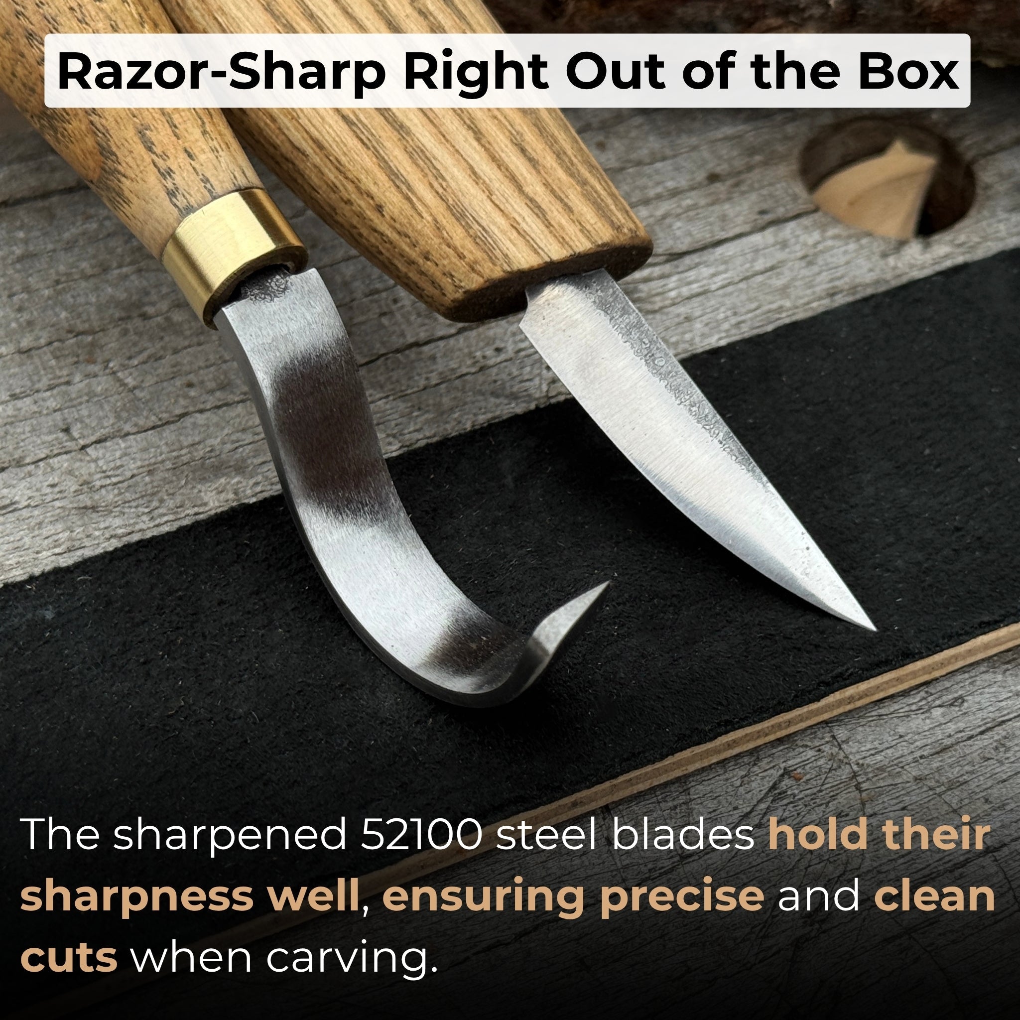 3 - Piece Spoon Carving Set – Whittling Knife, Hook Knife & Sharpening Strop - 3