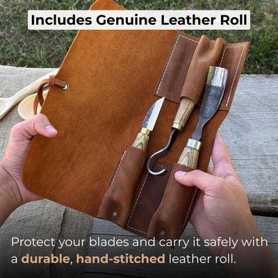 3 - Piece Spoon Carving Set with Leather Roll - 5