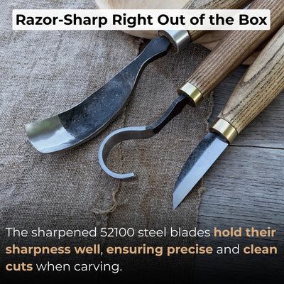 3 - Piece Spoon Carving Set with Leather Roll - 3