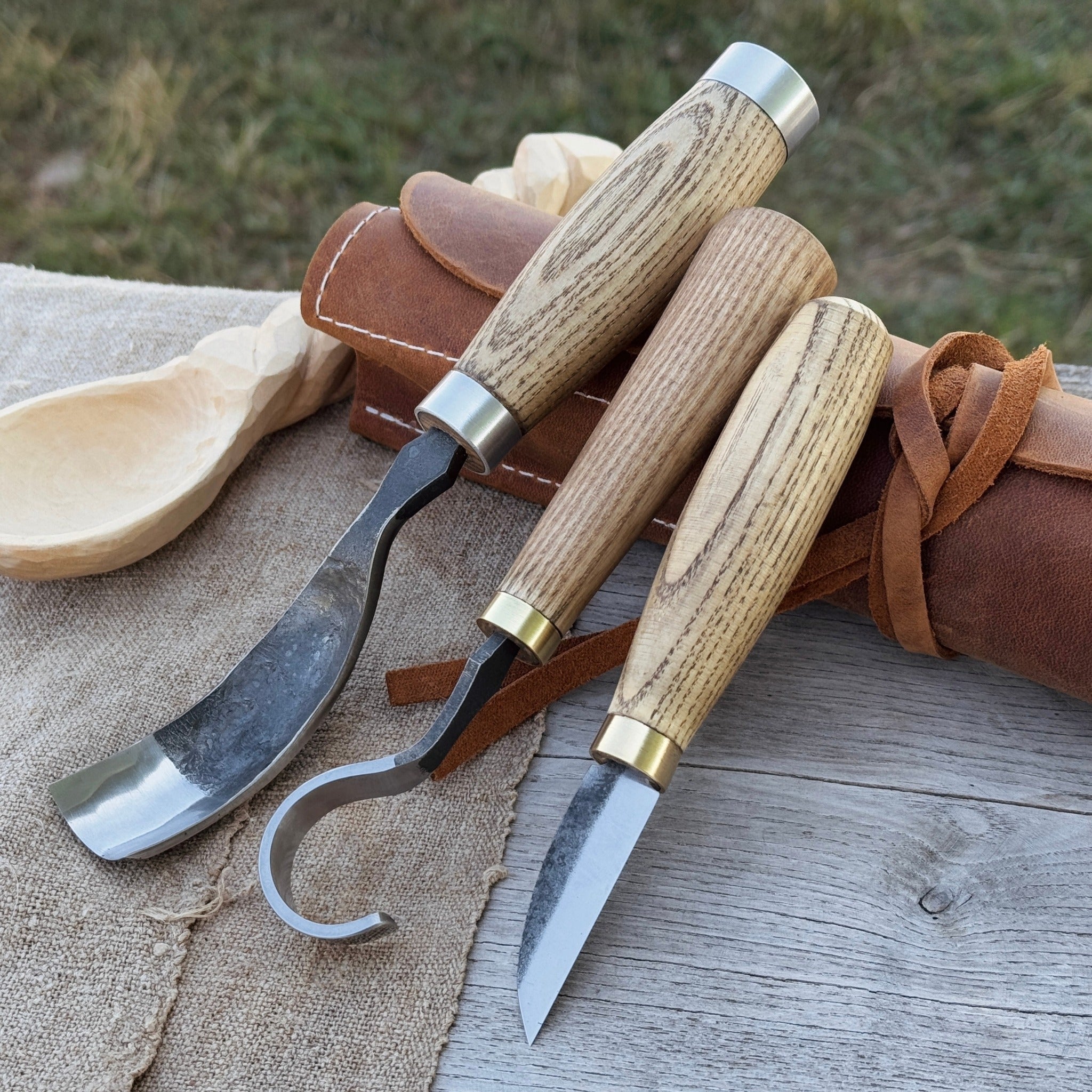 3 - Piece Spoon Carving Set with Leather Roll - 1