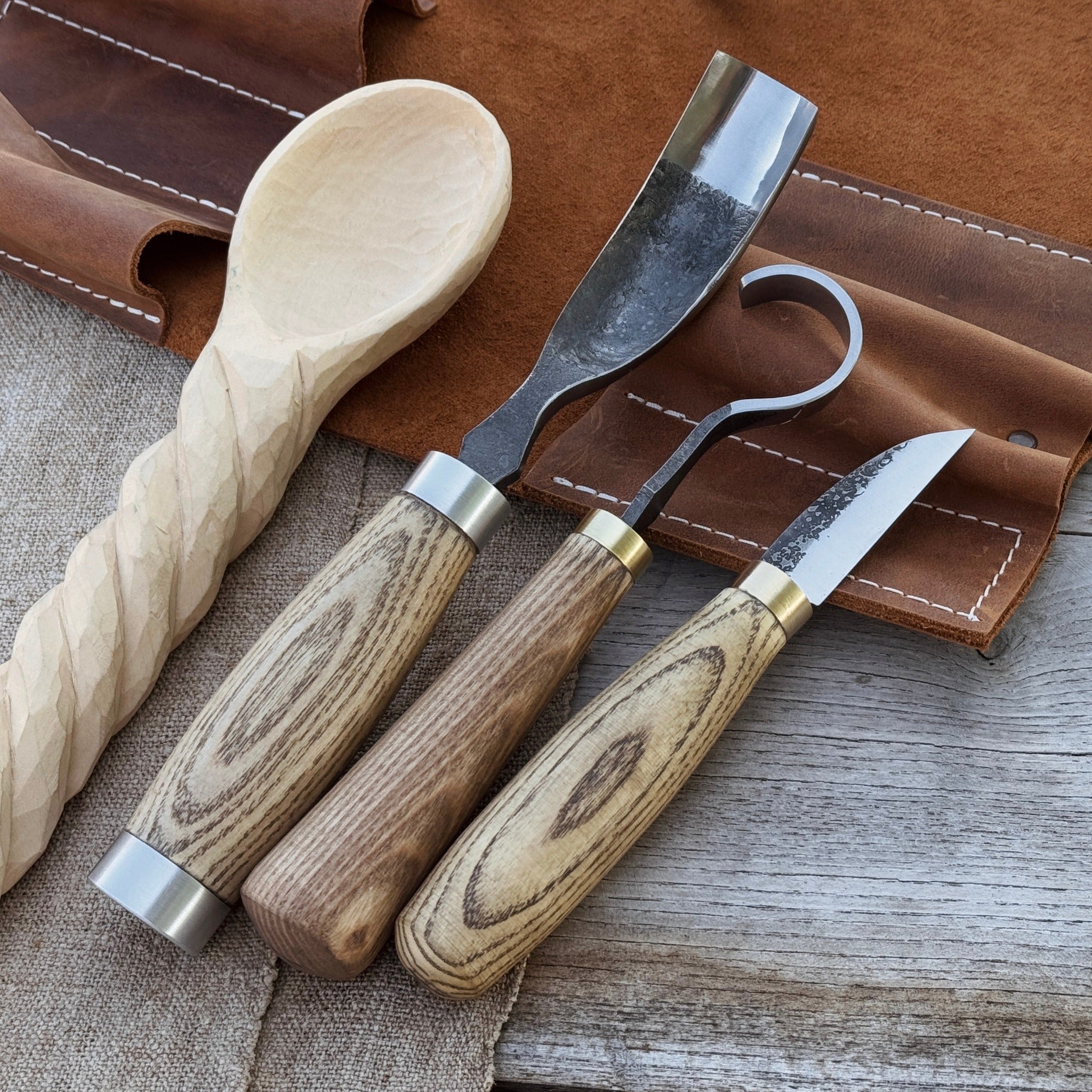 3 - Piece Spoon Carving Set with Leather Roll - 1