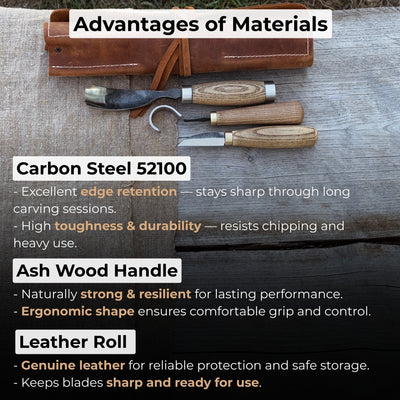 3 - Piece Spoon Carving Set with Leather Roll - 8